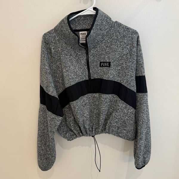Victoria's Secret PINK Grey Marl Quarter-Zip Cropped Pullover Size Large