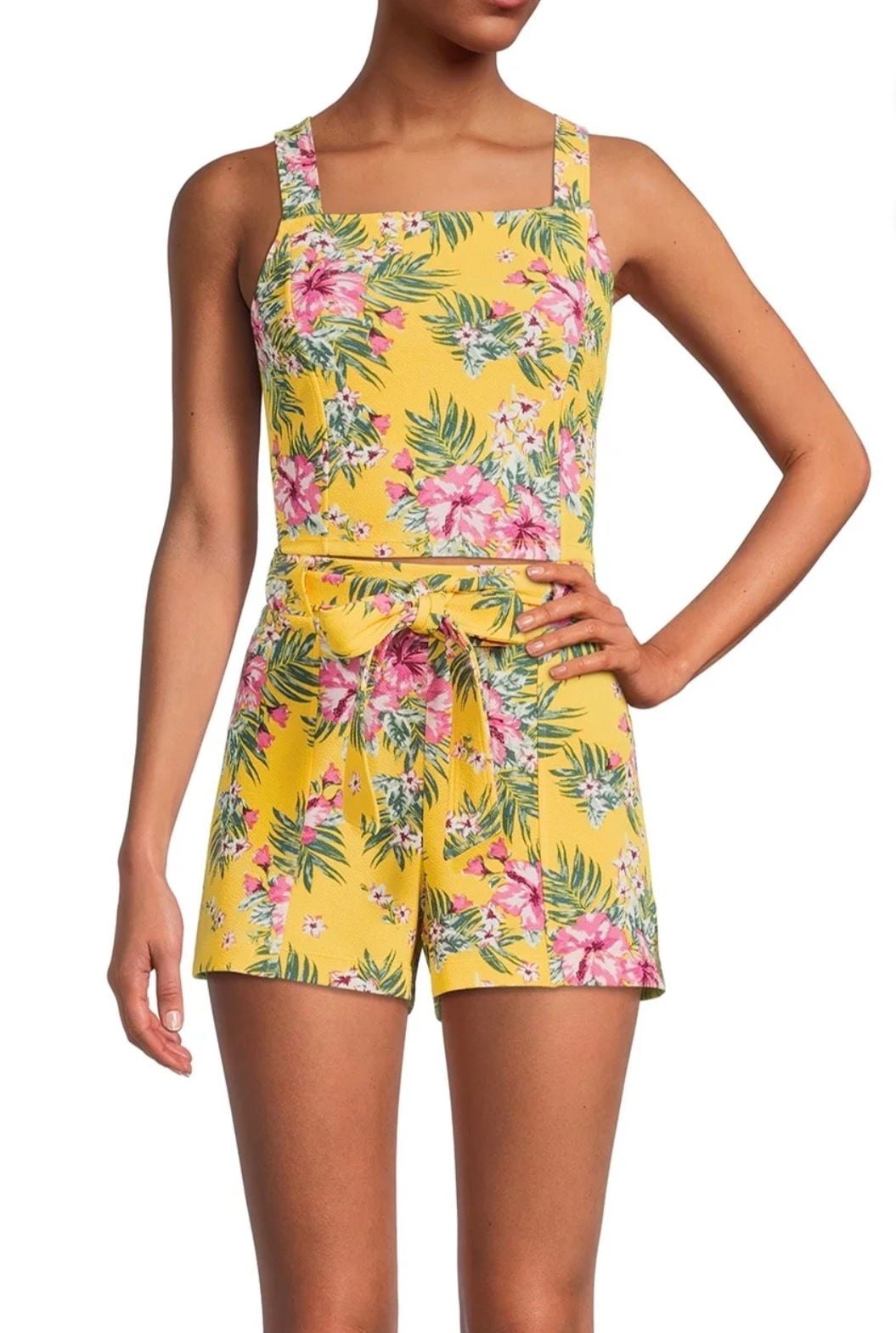 No Boundaries Tropical Floral Crop Top and Shorts 2-Piece Set XXL (19) 2