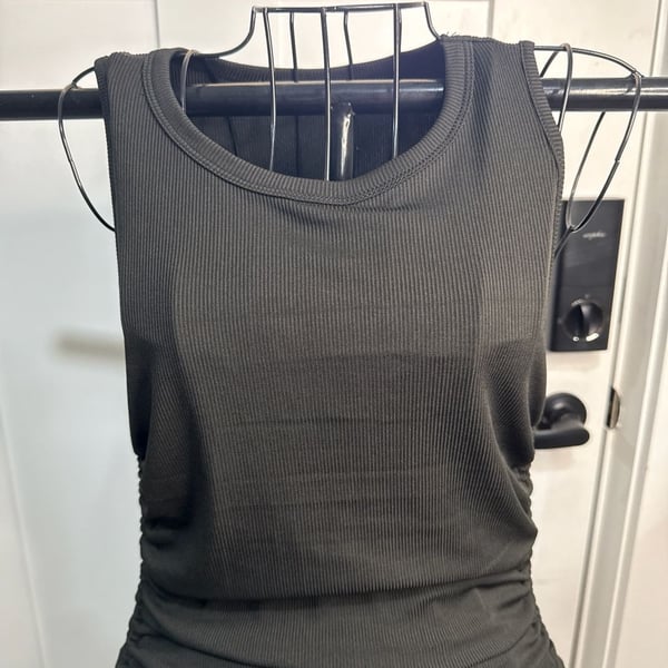 BTFBM Women's Sleeveless Ribbed Ruched Bodycon Mini Dress Black Size M