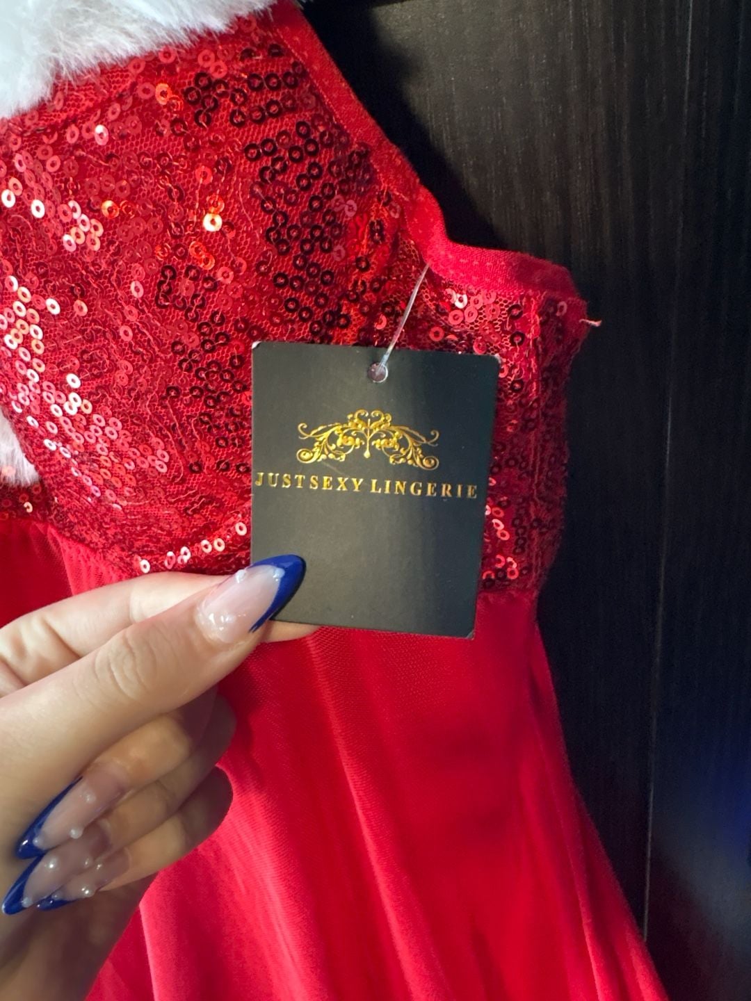 Just Sexy Lingerie Red Sequined Santa Babydoll Set Size M 2