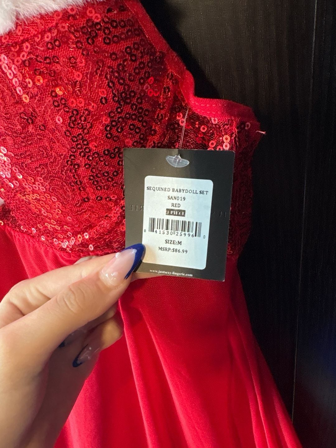 Just Sexy Lingerie Red Sequined Santa Babydoll Set Size M 3
