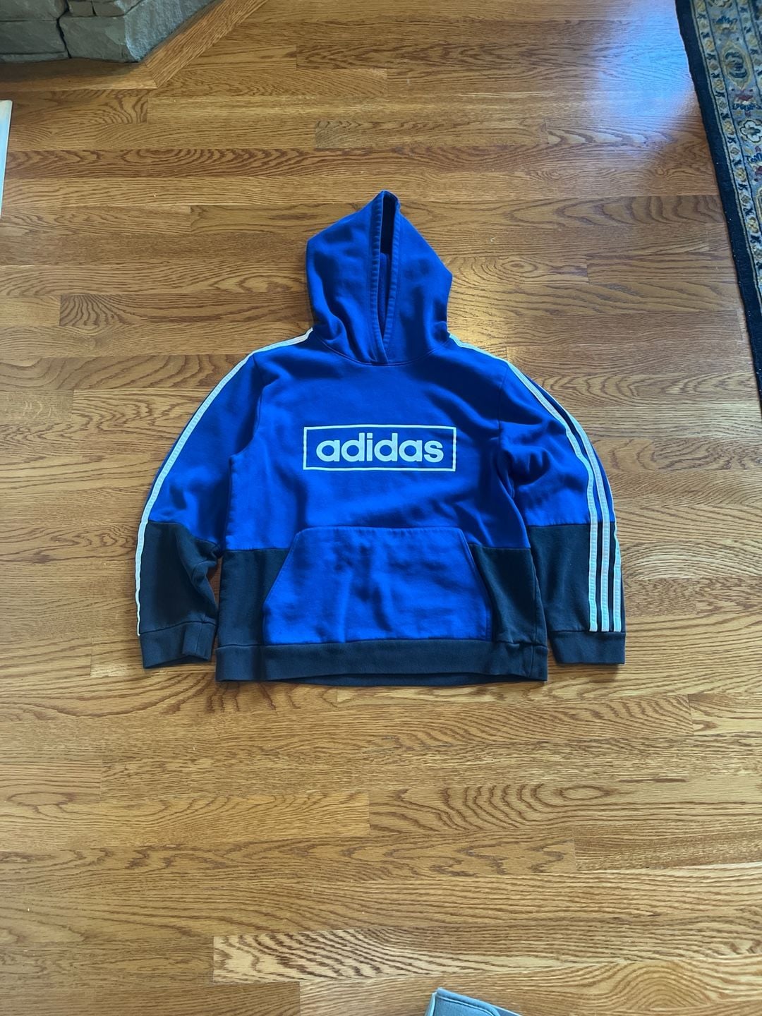 Adidas Blue & Black Colorblock Box Logo 3-Stripes Pullover Hoodie 2