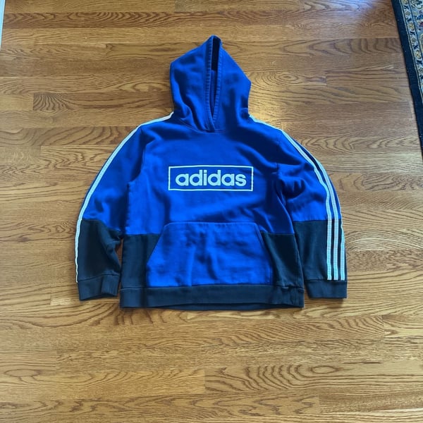 Adidas Blue & Black Colorblock Box Logo 3-Stripes Pullover Hoodie
