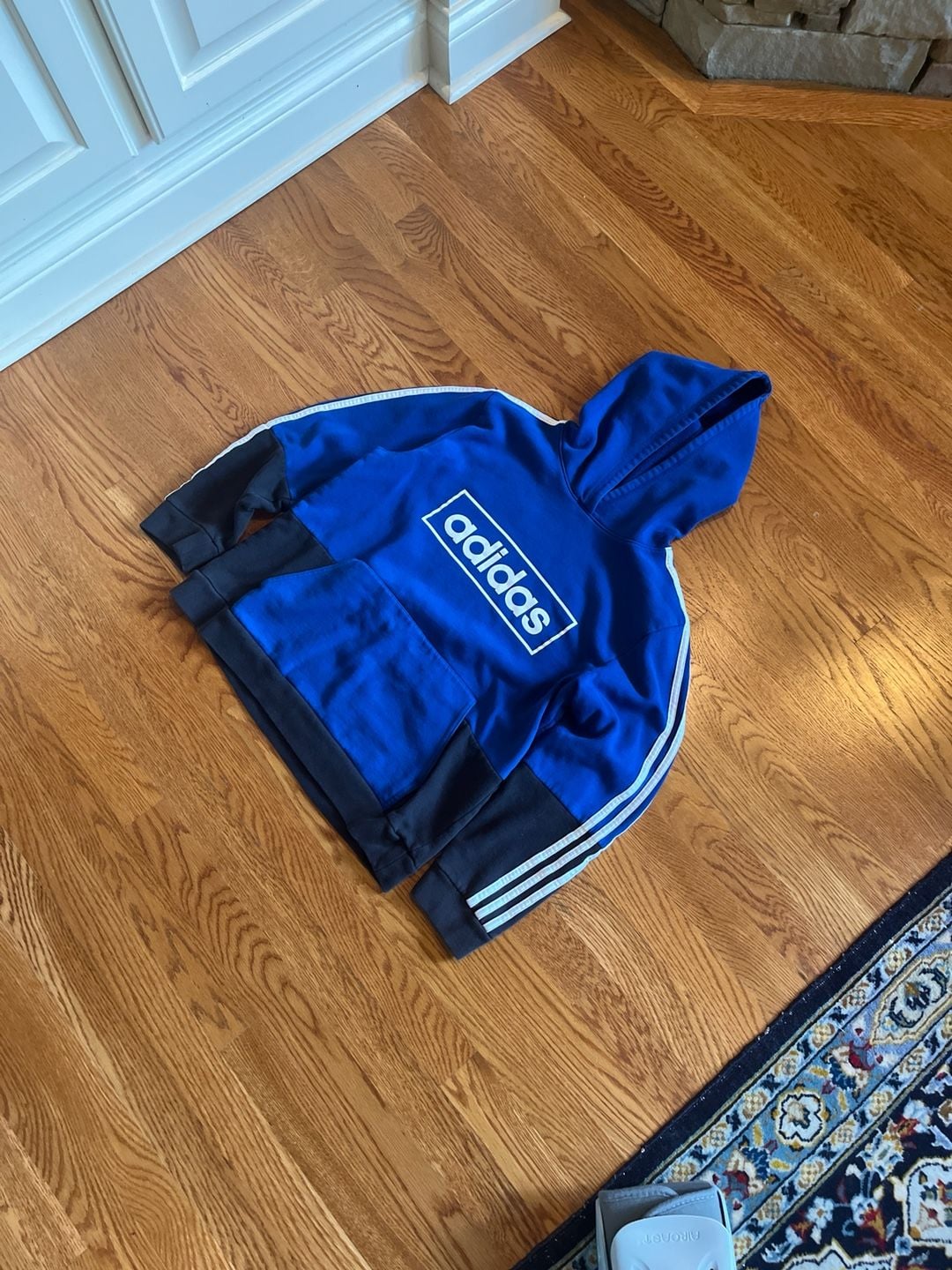 Adidas Blue & Black Colorblock Box Logo 3-Stripes Pullover Hoodie 3