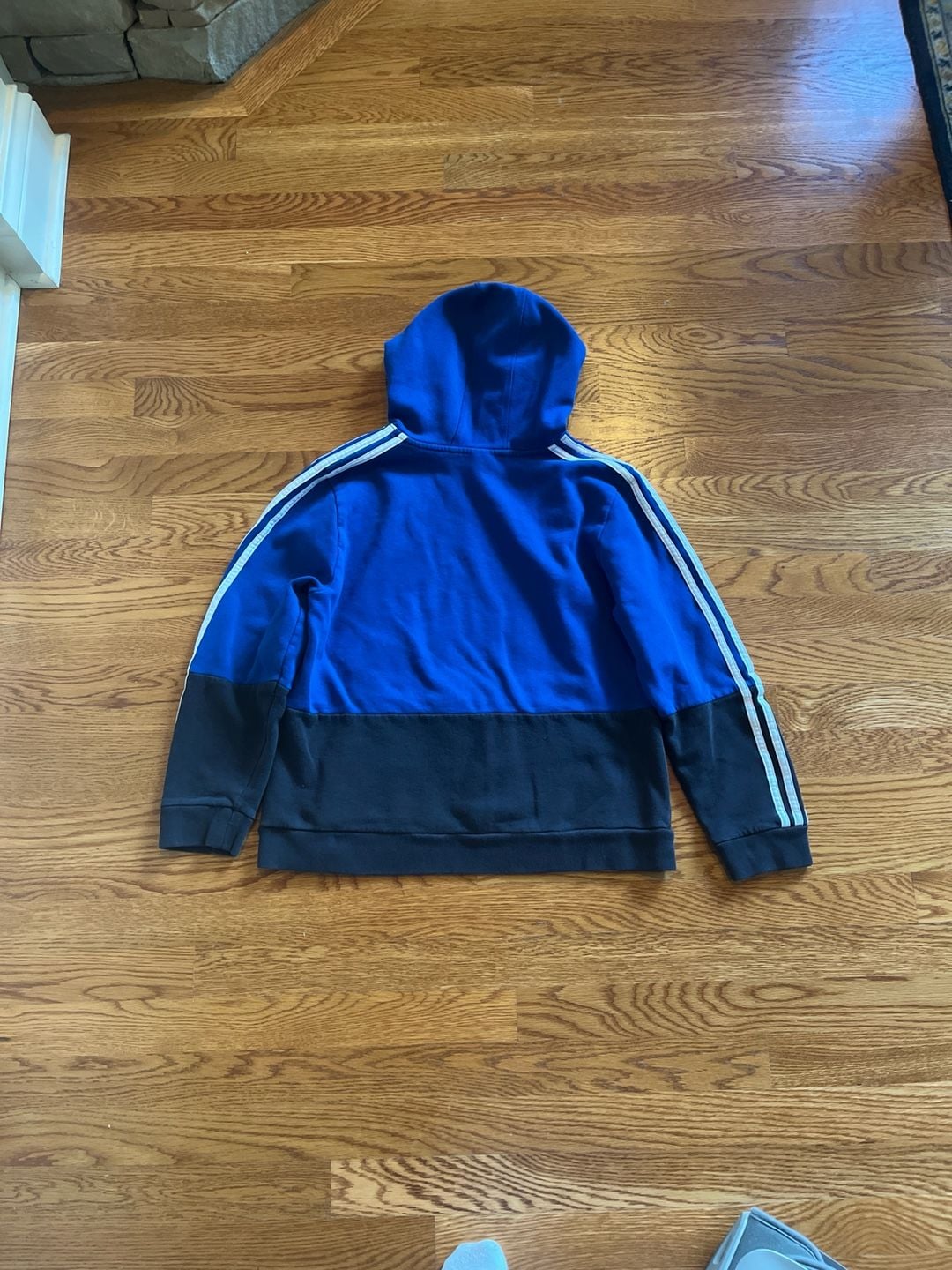 Adidas Blue & Black Colorblock Box Logo 3-Stripes Pullover Hoodie 6