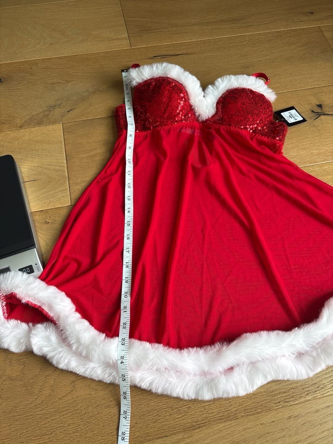 Just Sexy Lingerie Red Sequined Santa Babydoll Set Size M 8