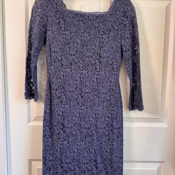 Adrianna Papell Blue Lace 3/4 Sleeve Sheath Dress Size 8