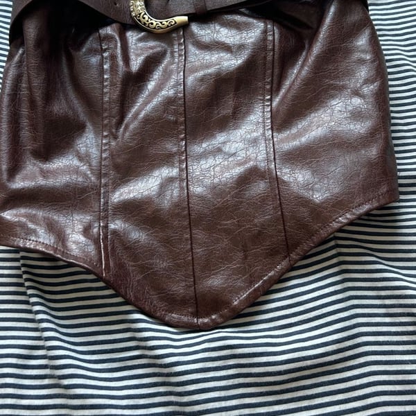 Belted Faux Leather Corset - Brown