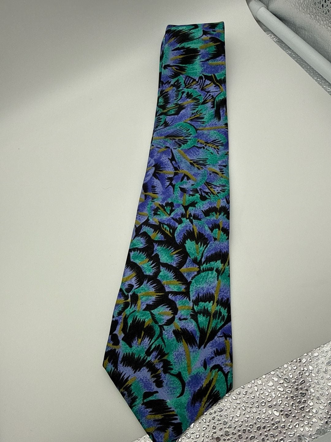 Etienne Caron Vintage Abstract Floral Silk Necktie Purple Green 2
