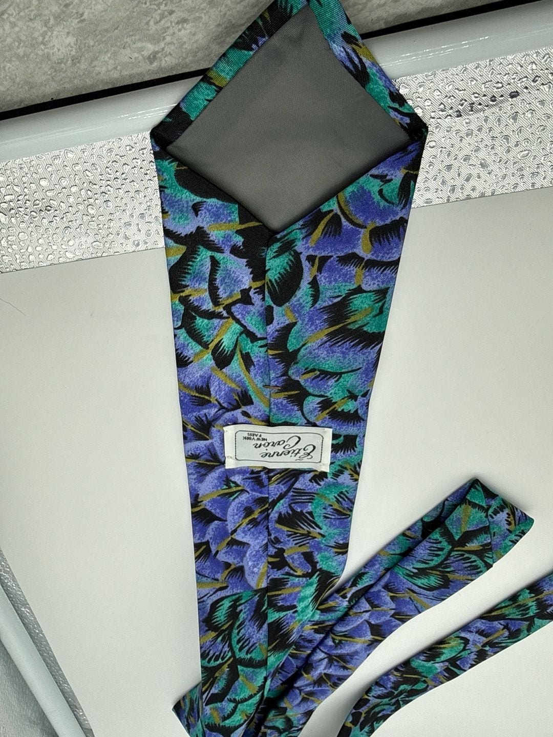 Etienne Caron Vintage Abstract Floral Silk Necktie Purple Green 3