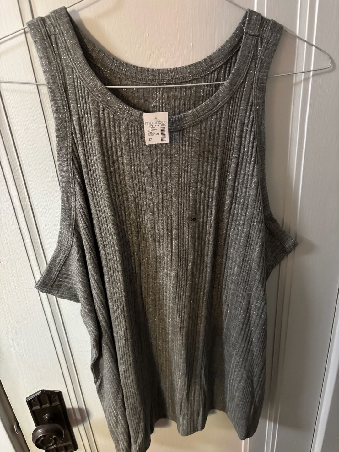Maurices 24/7 Grey Ribbed Shimmer Tank Top Size 3X 2
