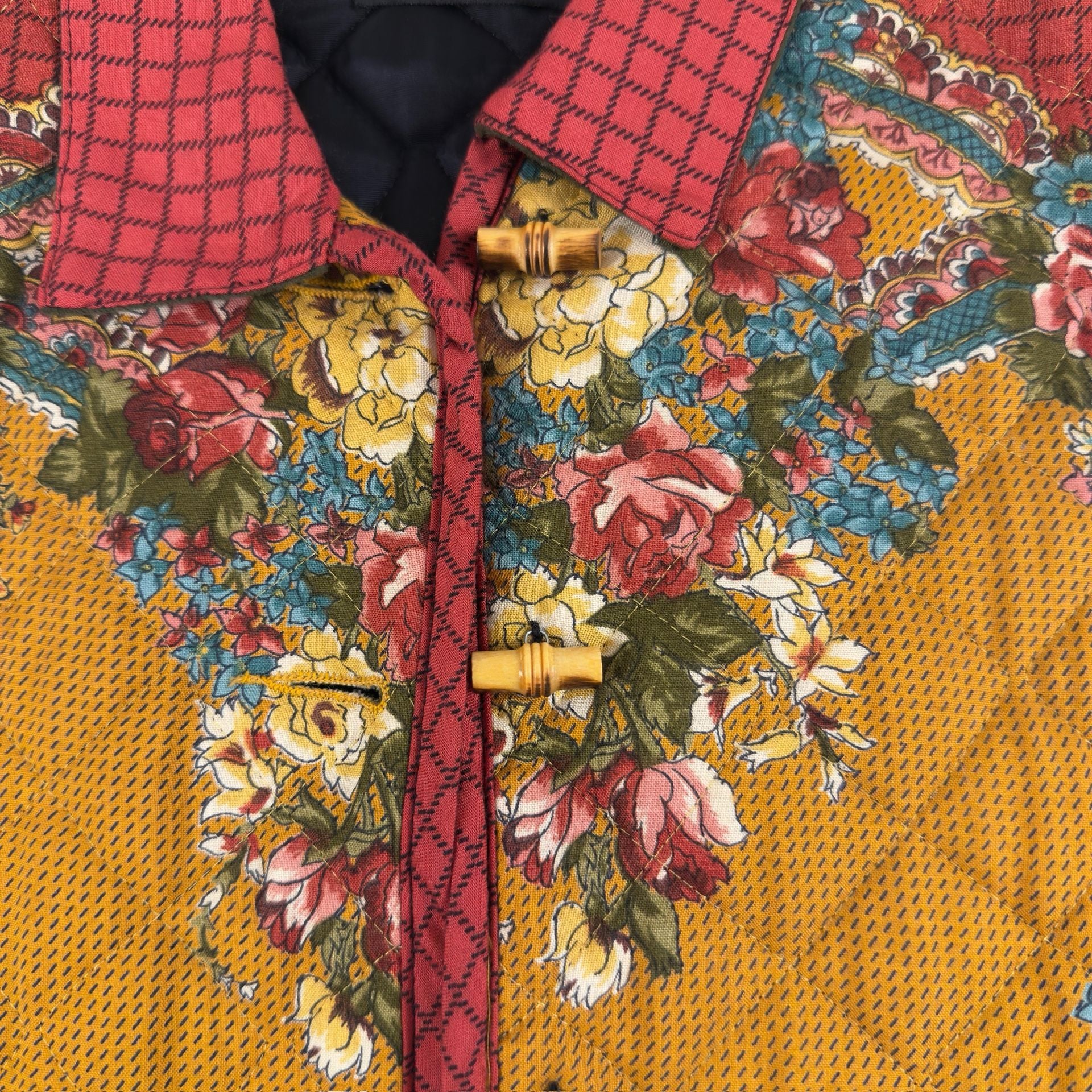 Carole Little Petites Vintage Quilted Floral Toggle Jacket Mustard Yellow 3