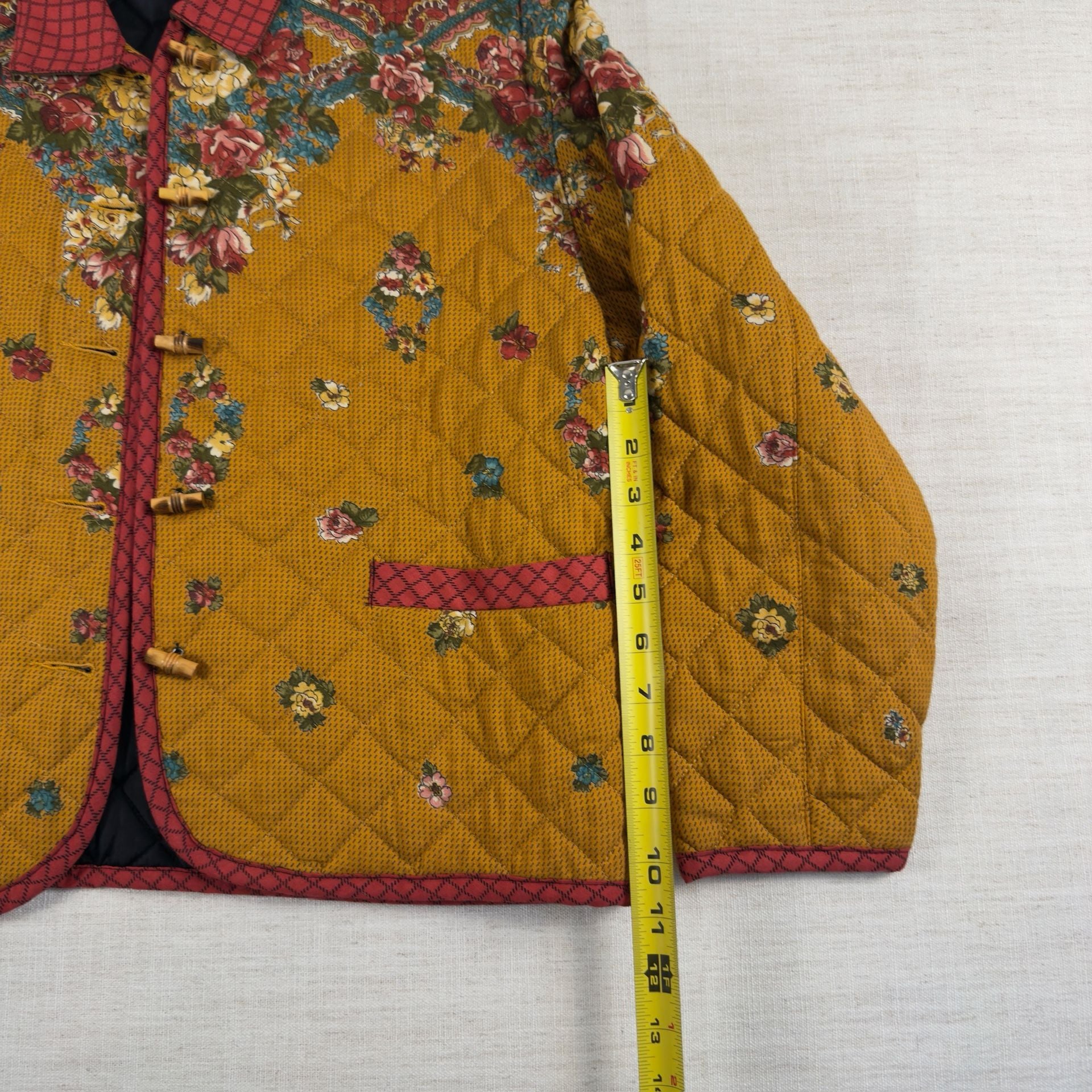 Carole Little Petites Vintage Quilted Floral Toggle Jacket Mustard Yellow 6