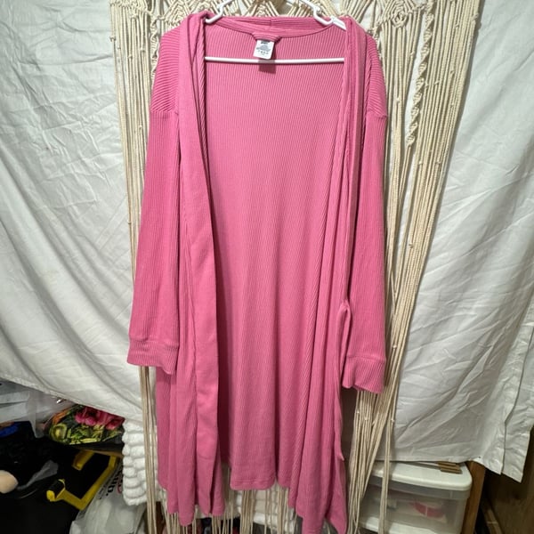 Lands' End Pink Ribbed Open Front Tie Waist Cardigan Robe Size 3X (24W-26W)