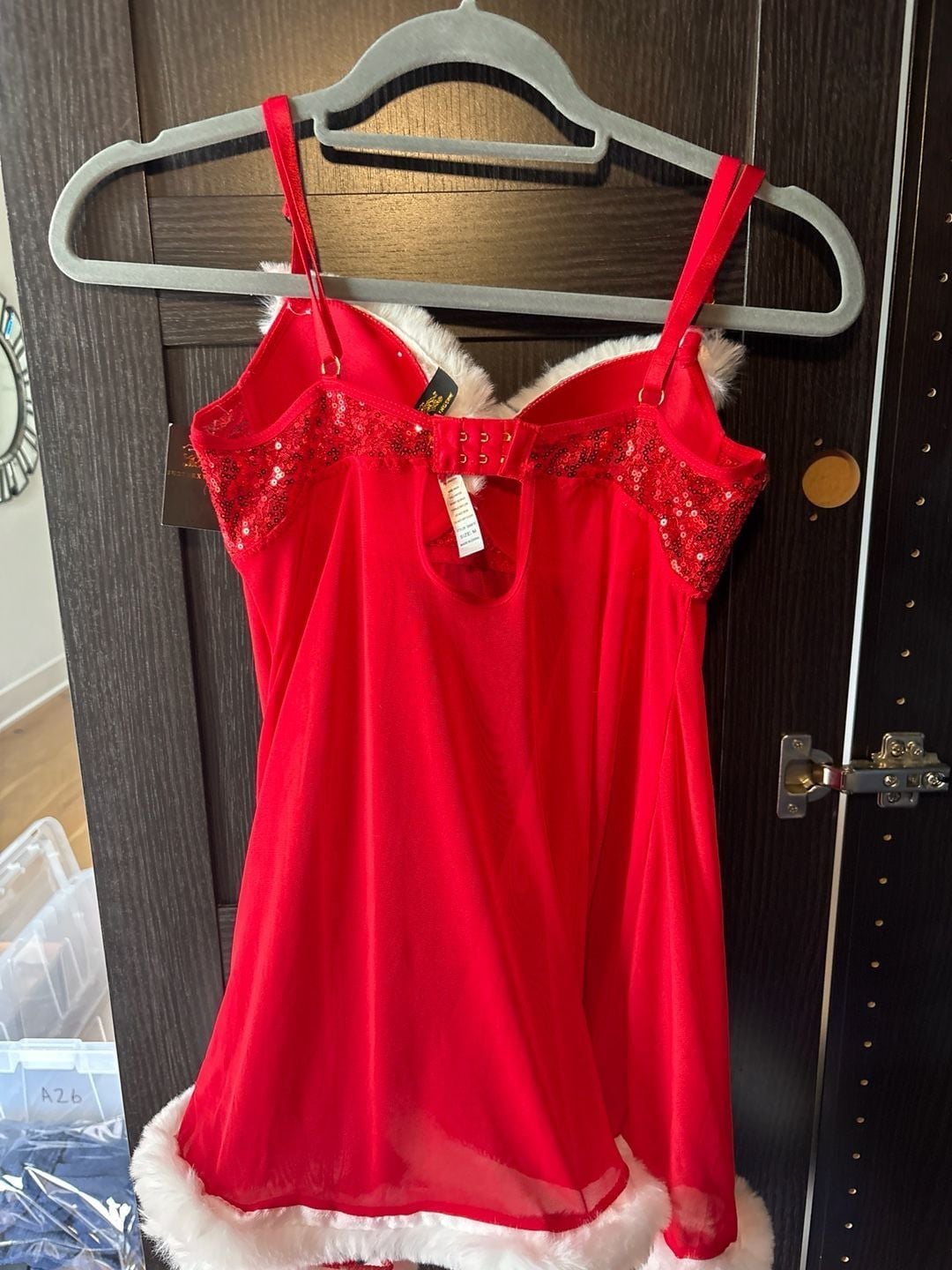 Just Sexy Lingerie Red Sequined Santa Babydoll Set Size M 4