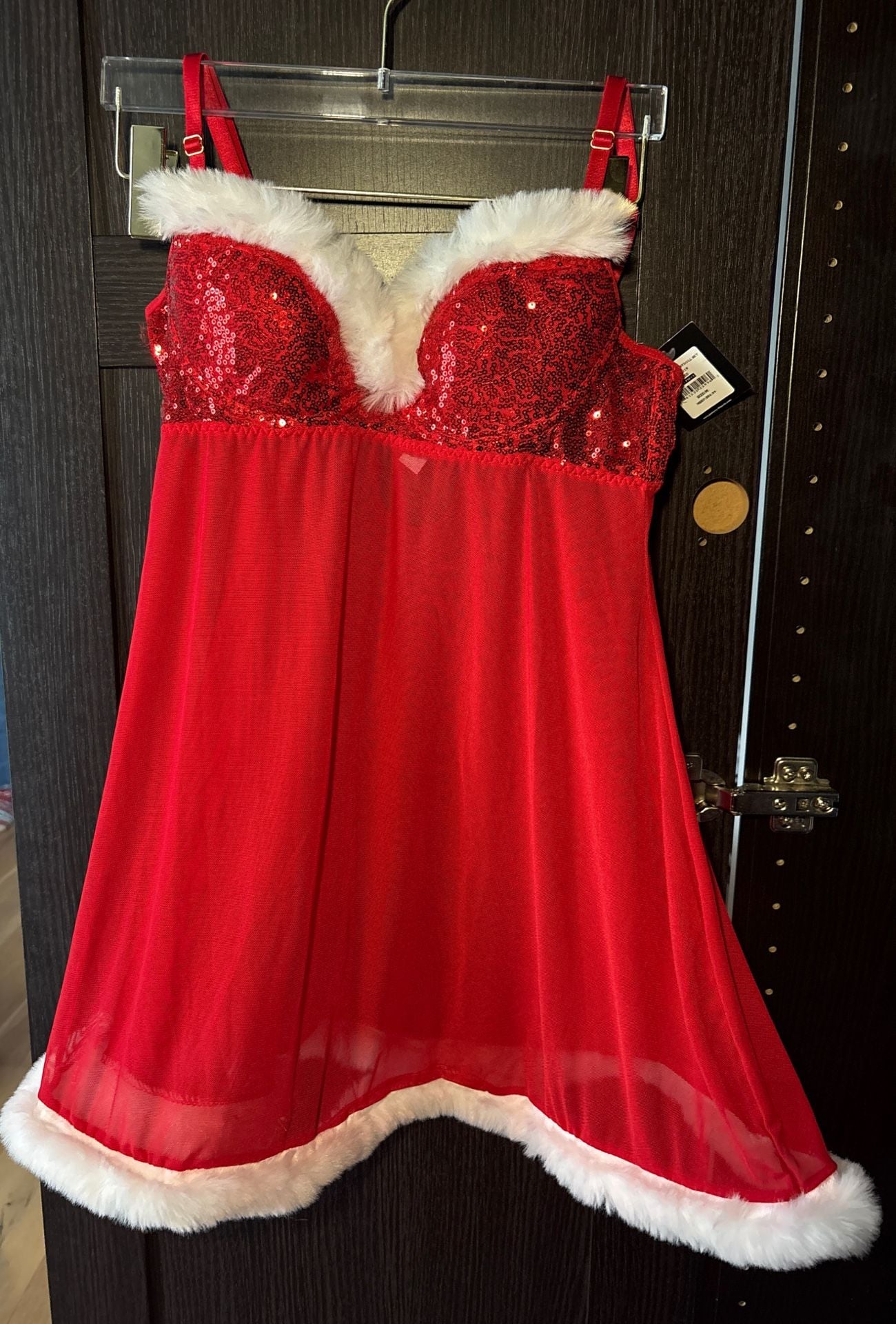Just Sexy Lingerie Red Sequined Santa Babydoll Set Size M 1