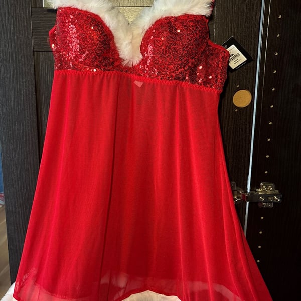 Just Sexy Lingerie Red Sequined Santa Babydoll Set Size M