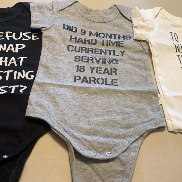 Set of 3 Funny Graphic Baby Onesies Size 3M - Resisting a Rest, 9 Months Hard Time, Cozy Crib