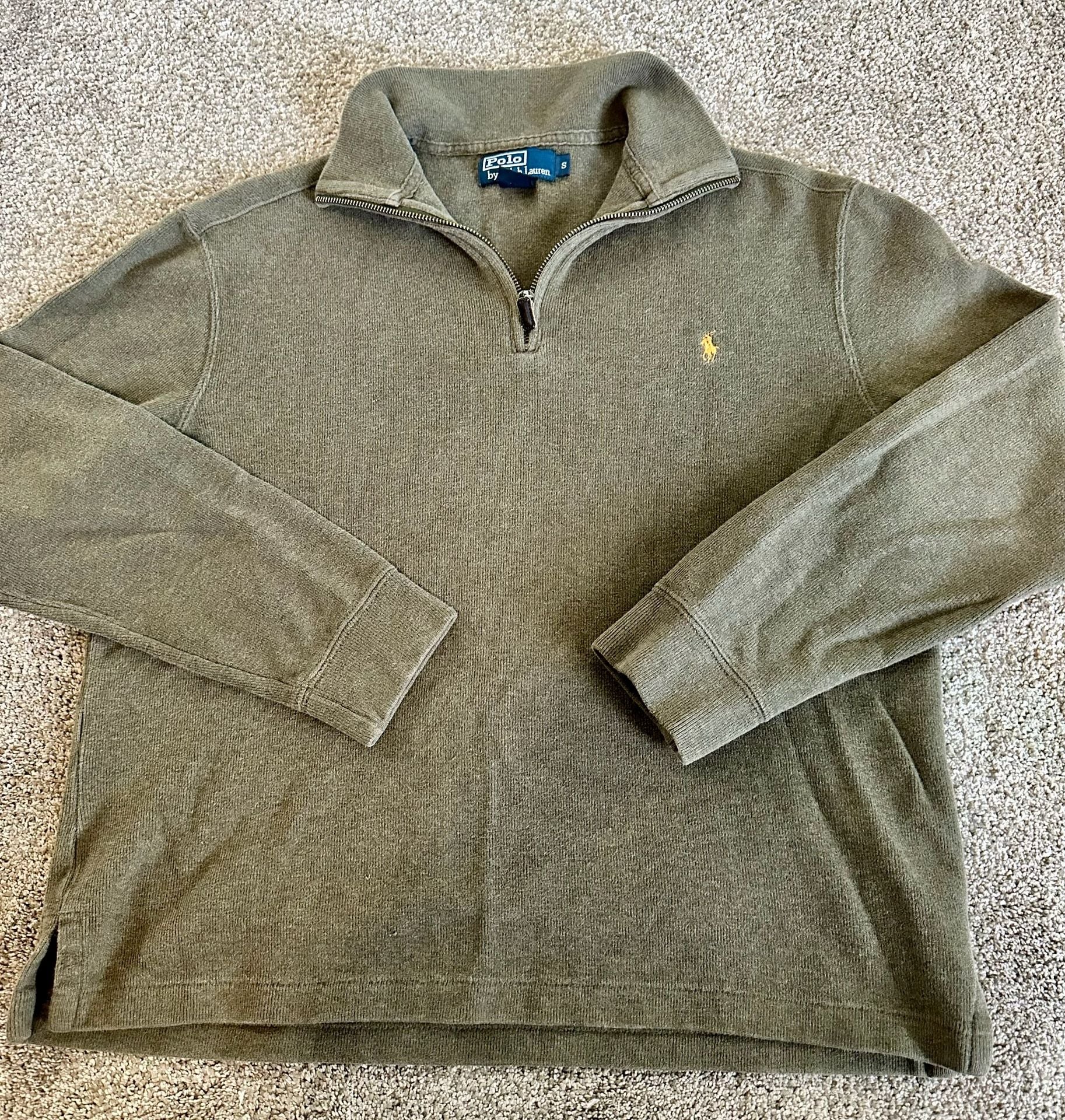 Polo Ralph Lauren Olive Green 1/4 Zip Cotton Pullover Sweater Size S 2