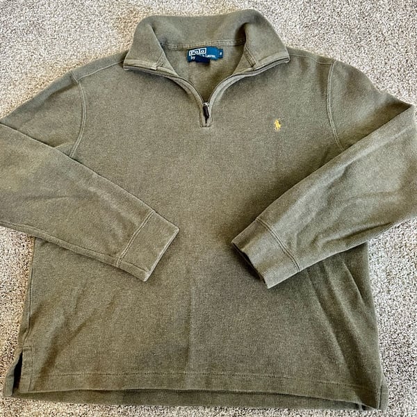 Polo Ralph Lauren Olive Green 1/4 Zip Cotton Pullover Sweater Size S