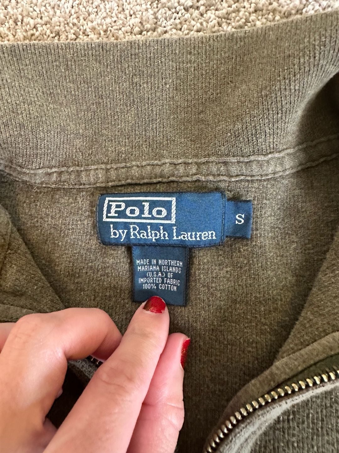 Polo Ralph Lauren Olive Green 1/4 Zip Cotton Pullover Sweater Size S 3