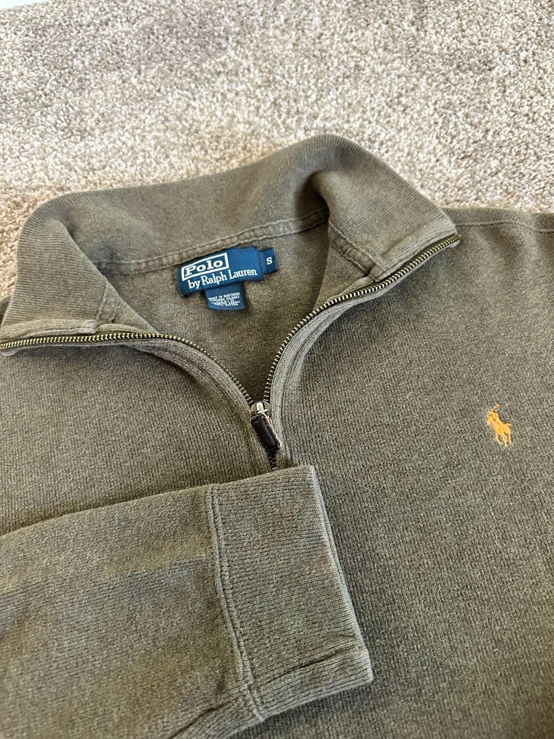 Polo Ralph Lauren Olive Green 1/4 Zip Cotton Pullover Sweater Size S 4