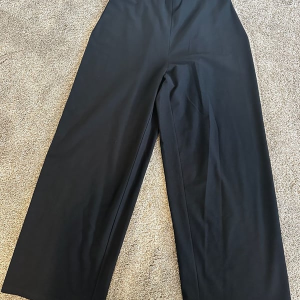 Eileen Fisher Washable Stretch Viscose Jersey Wide-Leg Pants Black Size M