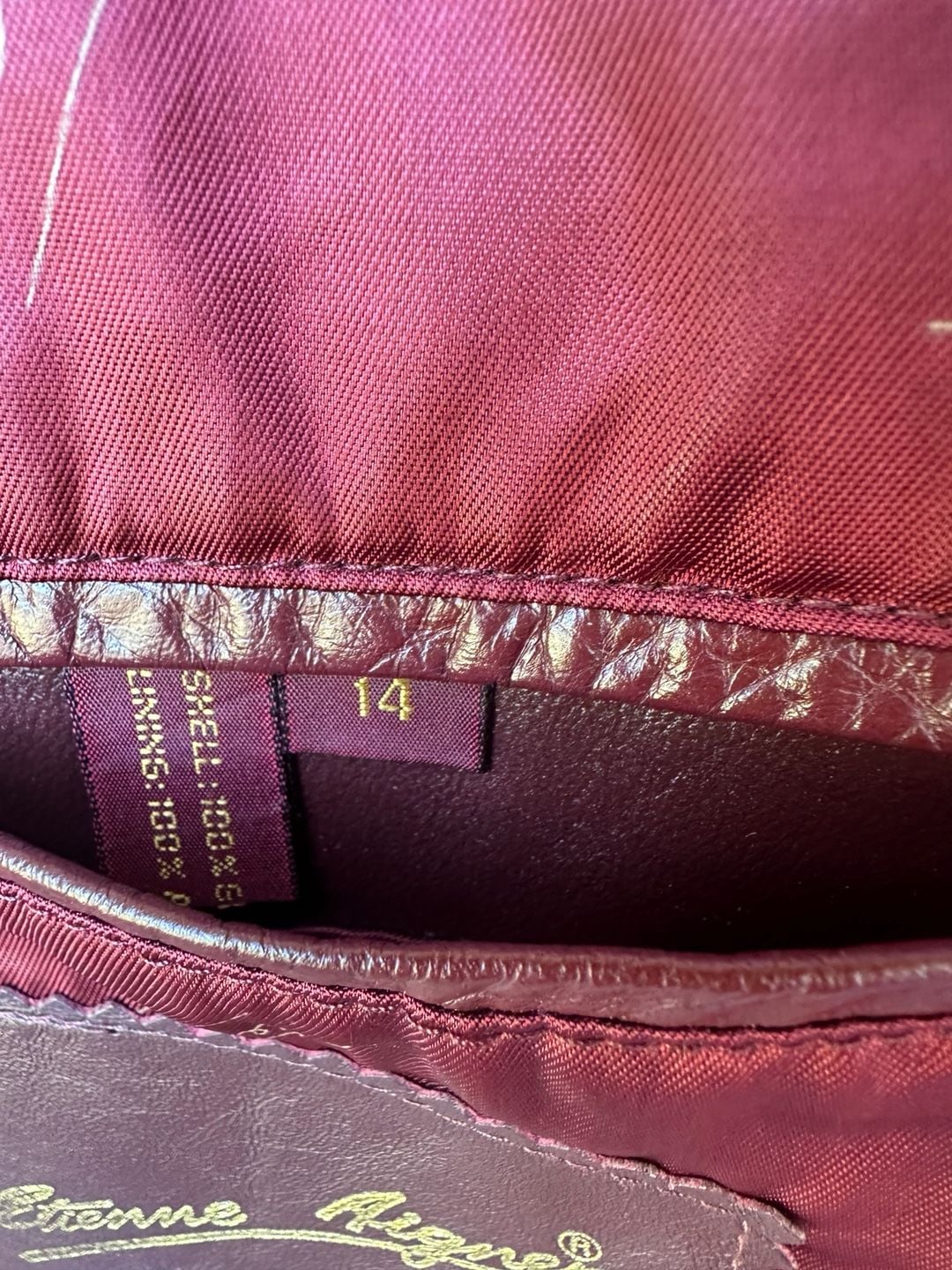 Etienne Aigner Vintage Burgundy Leather Blazer Jacket with Gold Logo Hardware 15