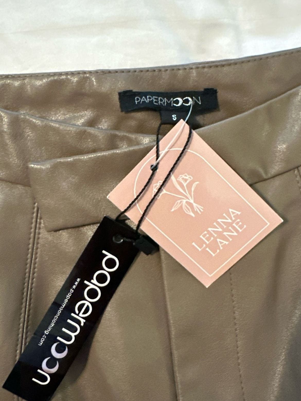 Papermoon Faux Leather Pants Womens S Brown High Rise Flare Y2K Split Hem NWT 8