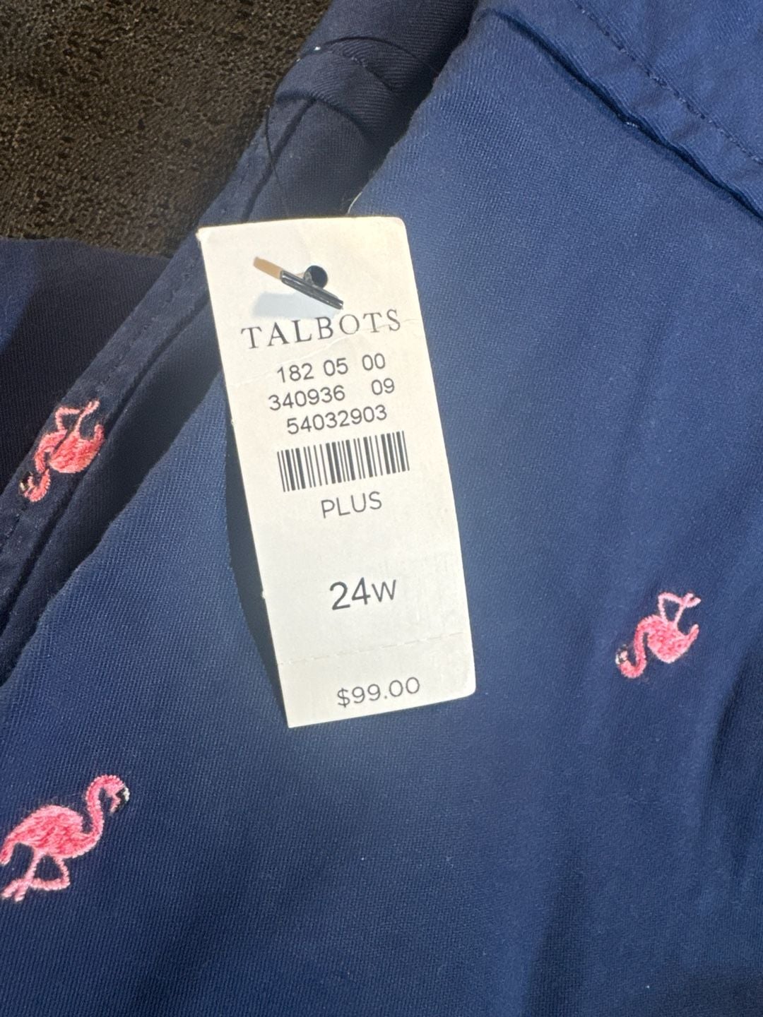 Talbots Relaxed Chino Flamingo Embroidered Pants Size 24W Plus 4