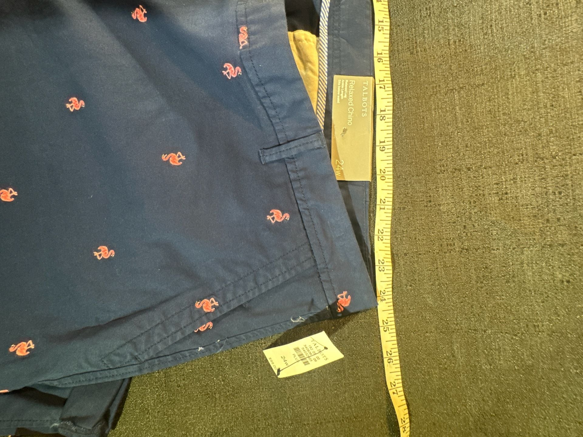 Talbots Relaxed Chino Flamingo Embroidered Pants Size 24W Plus 7