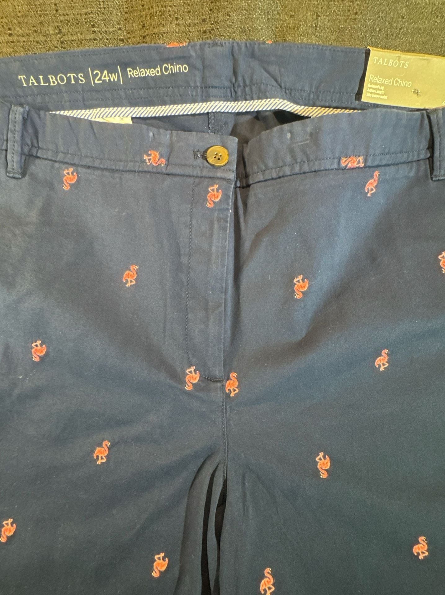 Talbots Relaxed Chino Flamingo Embroidered Pants Size 24W Plus 2
