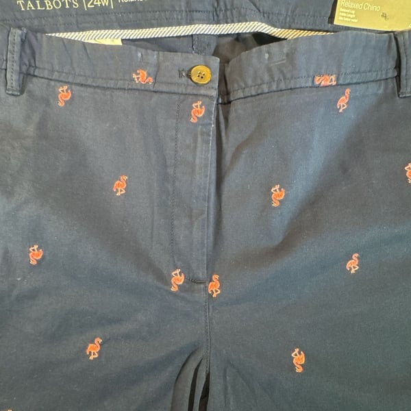 Talbots Relaxed Chino Flamingo Embroidered Pants Size 24W Plus