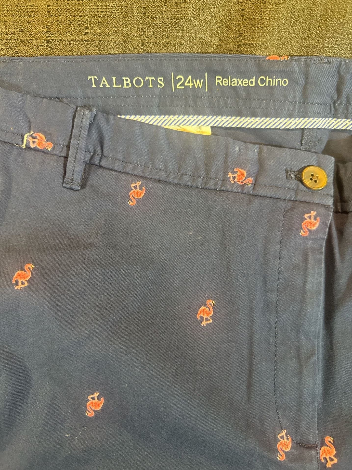 Talbots Relaxed Chino Flamingo Embroidered Pants Size 24W Plus 5