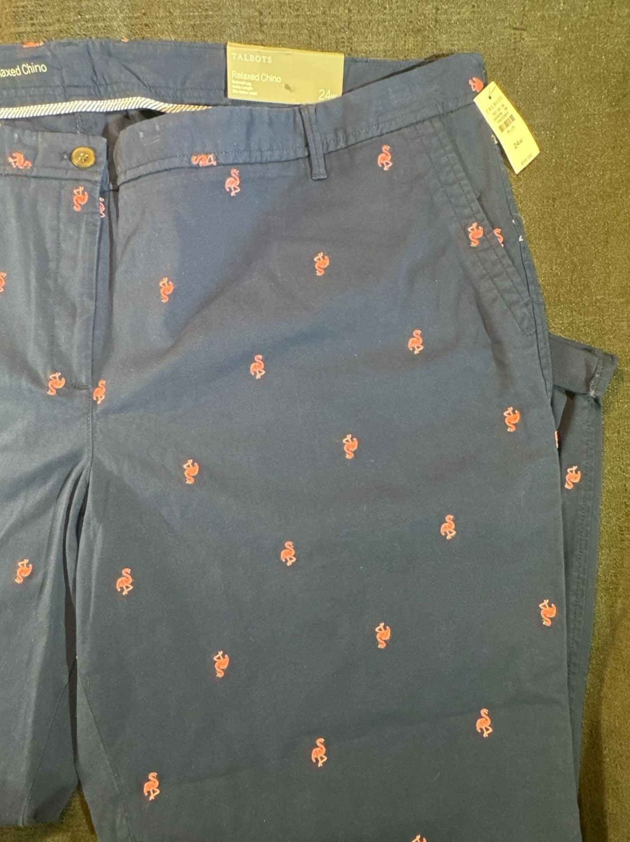 Talbots Relaxed Chino Flamingo Embroidered Pants Size 24W Plus 6