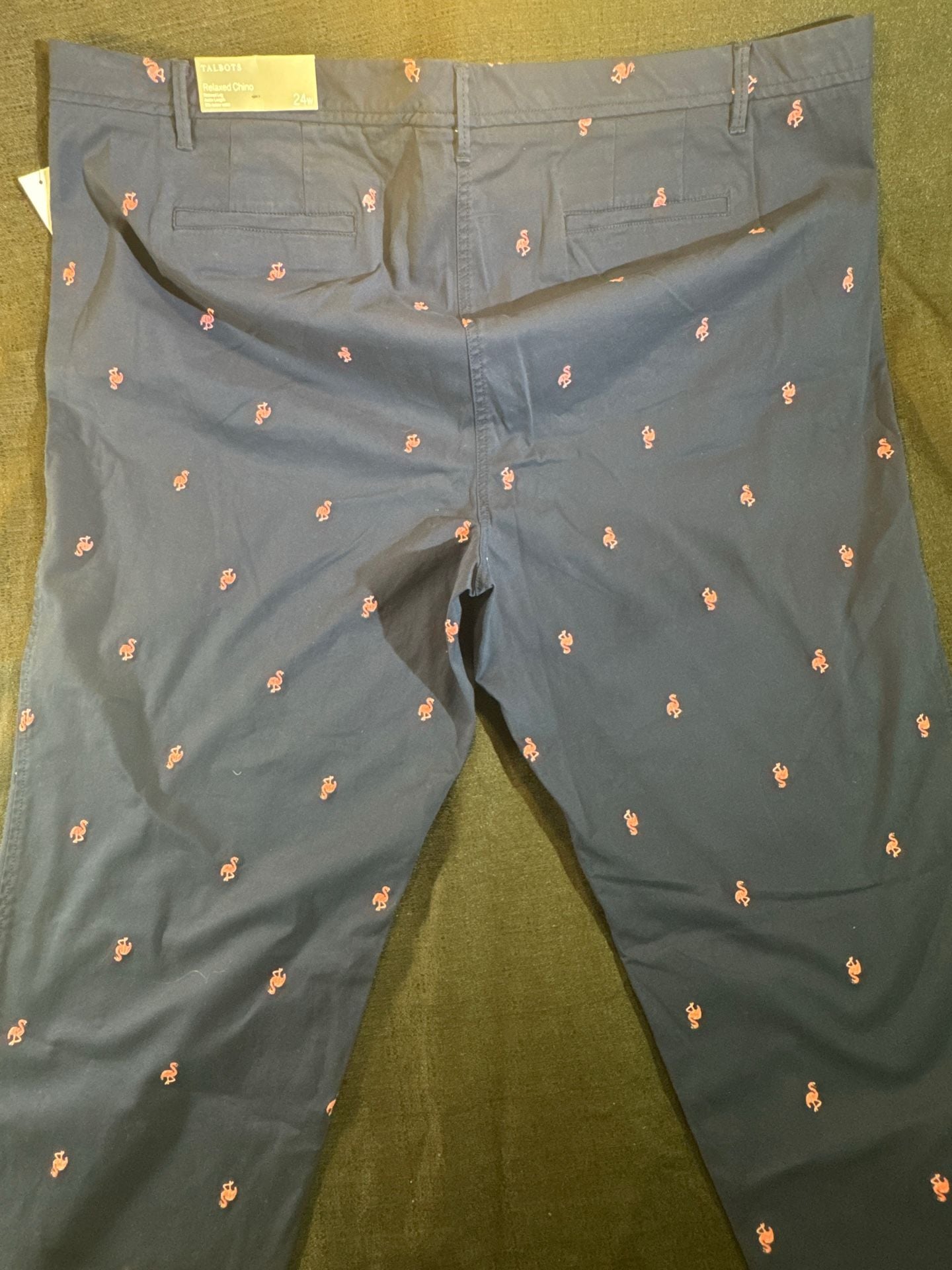 Talbots Relaxed Chino Flamingo Embroidered Pants Size 24W Plus 12