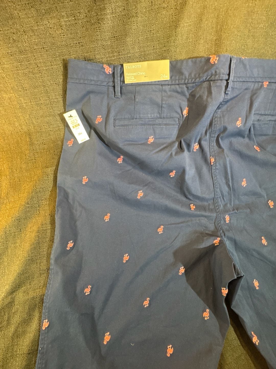 Talbots Relaxed Chino Flamingo Embroidered Pants Size 24W Plus 14