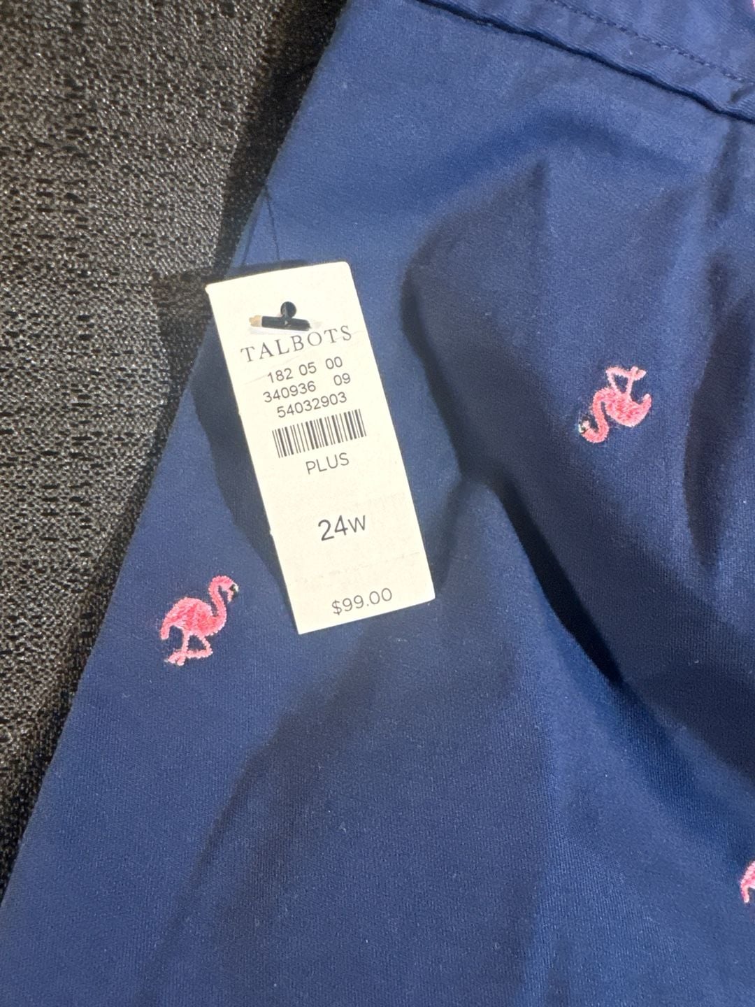 Talbots Relaxed Chino Flamingo Embroidered Pants Size 24W Plus 15