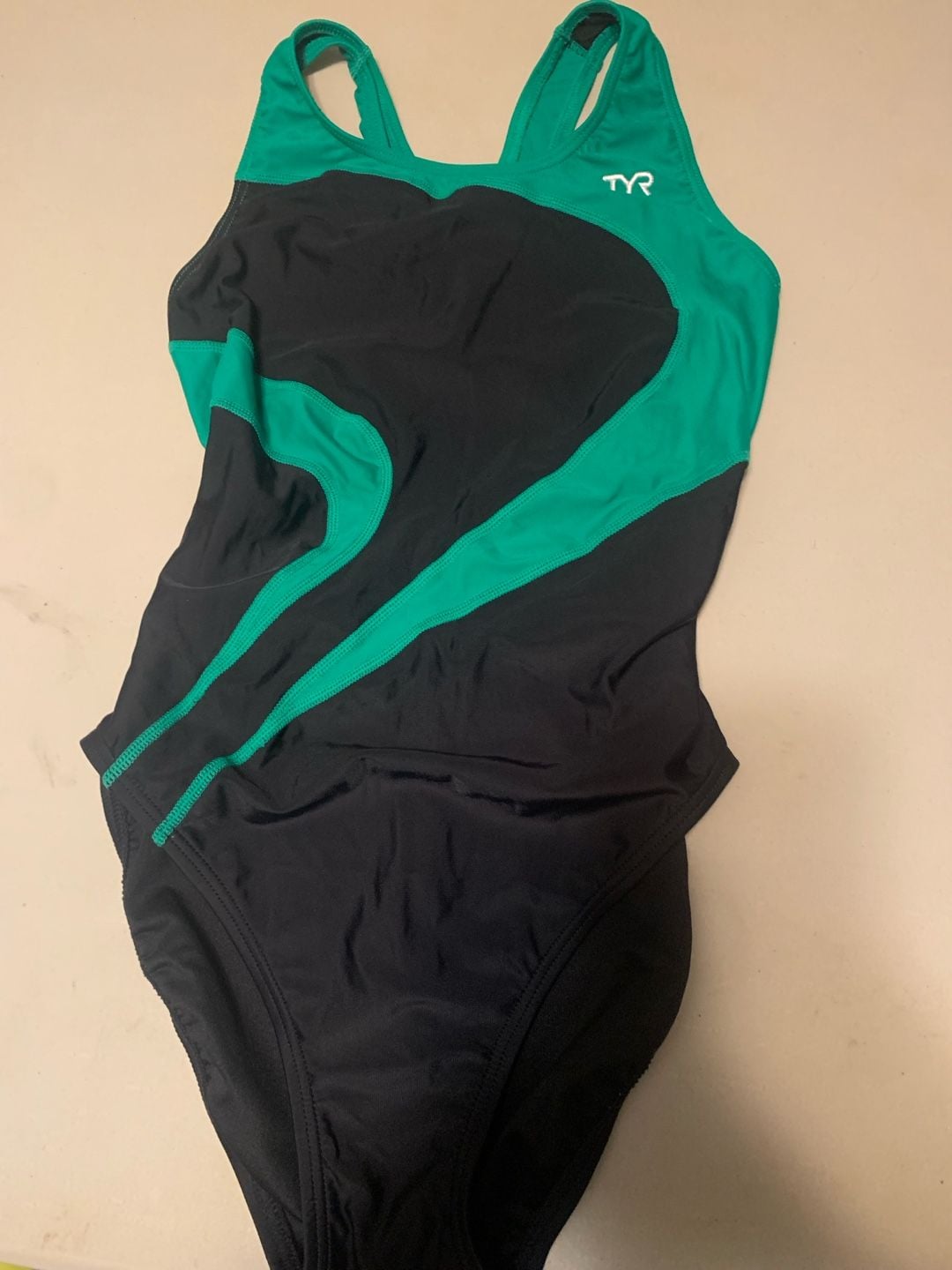 TYR Women's Alliance Splice Diamondfit One Piece Swimsuit Black Green 1