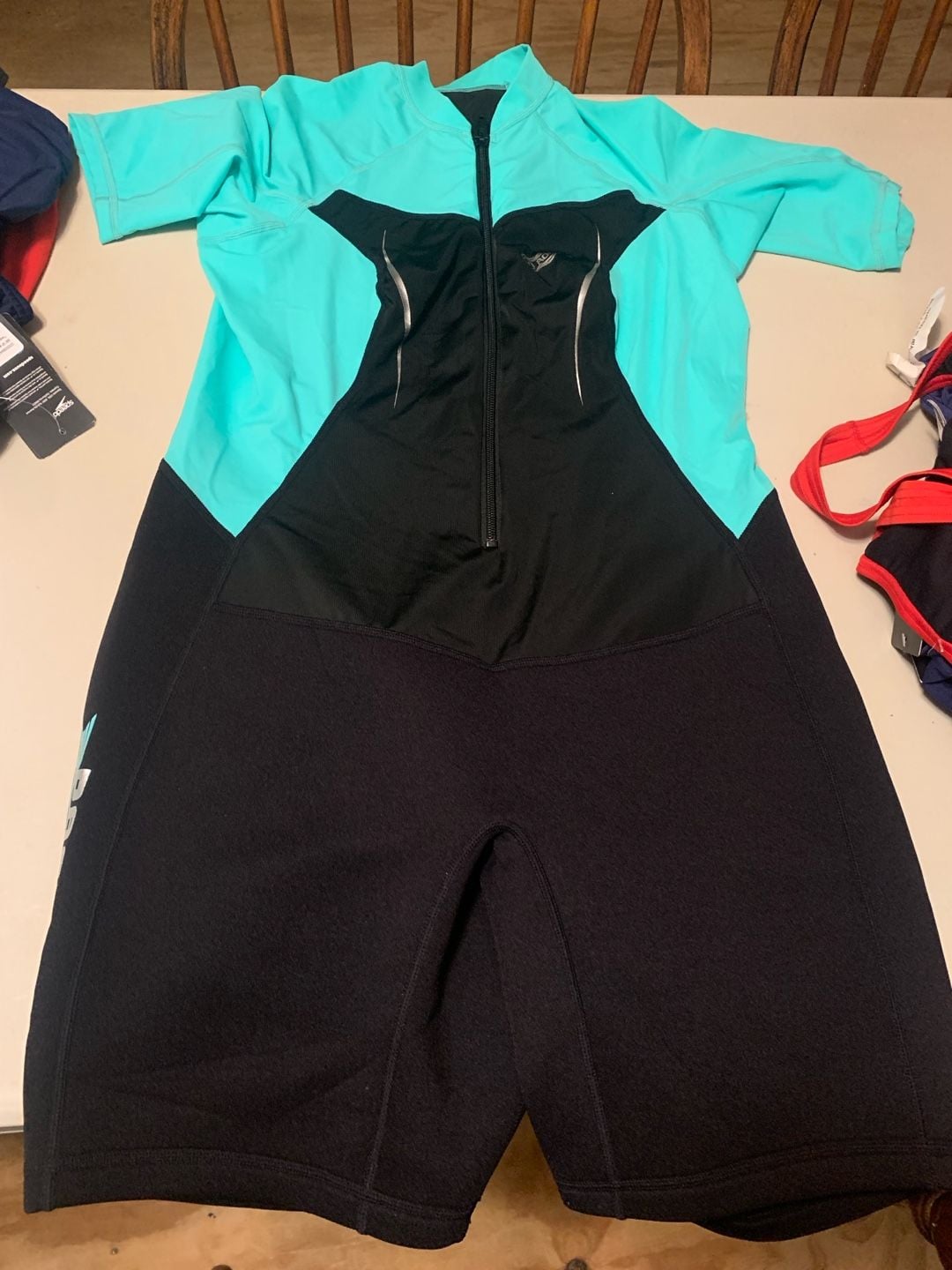 Speedo Women's Short Sleeve Front Zip Paddle Suit Teal/Black 1