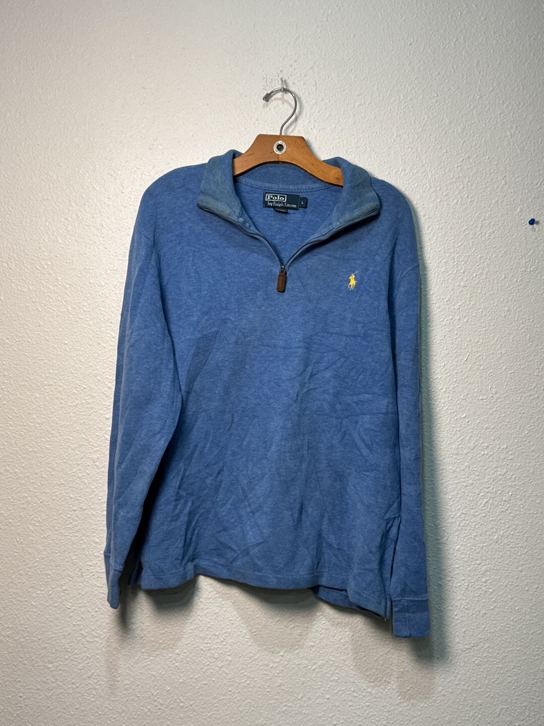 Polo Ralph Lauren 1/4 Zip Cotton Pullover Sweater Blue Size L Beater 2