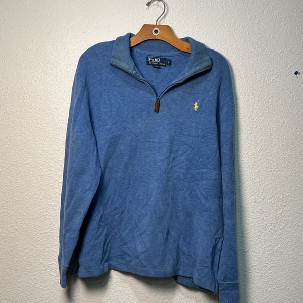 Polo Ralph Lauren 1/4 Zip Cotton Pullover Sweater Blue Size L Beater
