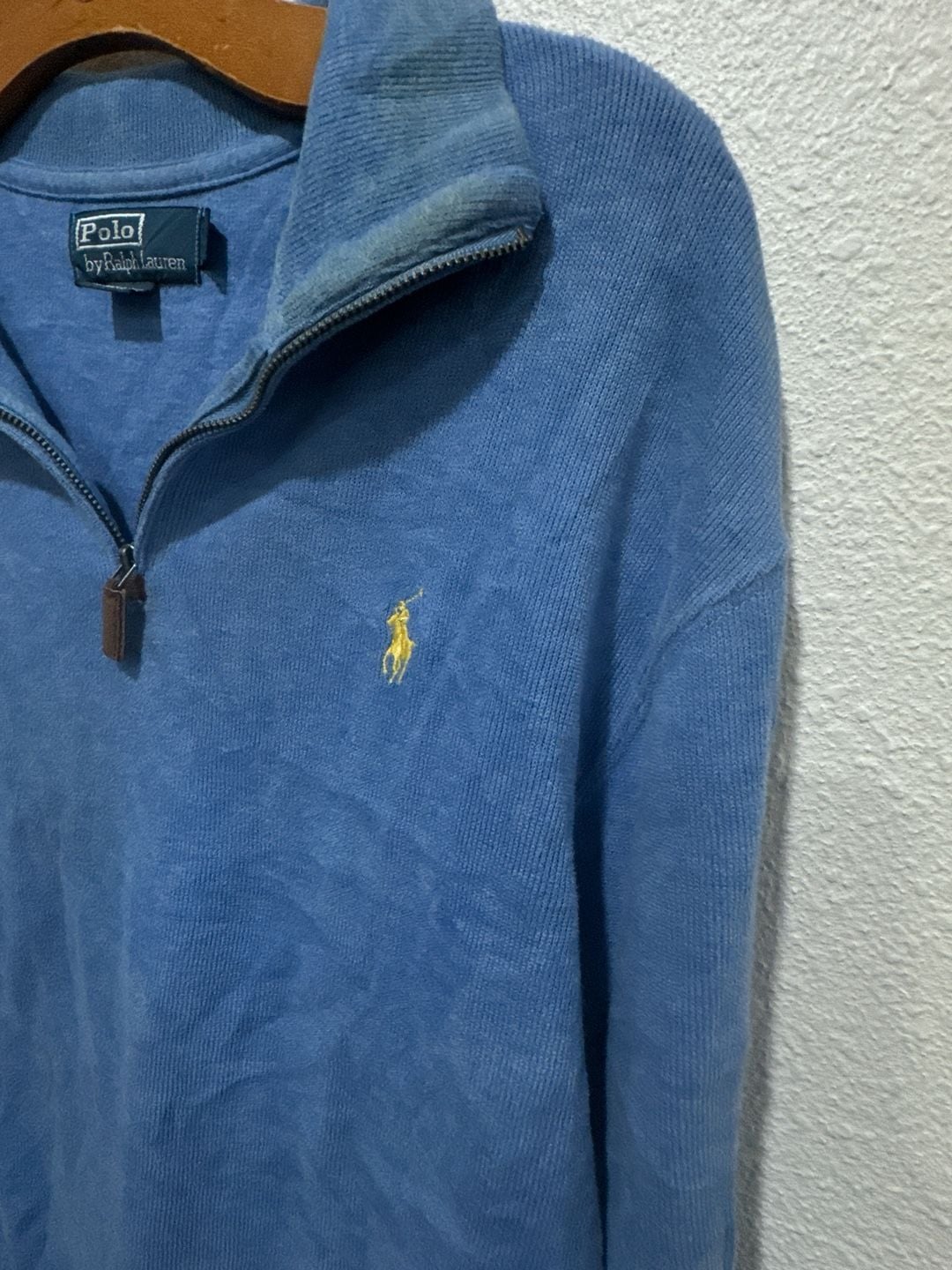 Polo Ralph Lauren 1/4 Zip Cotton Pullover Sweater Blue Size L Beater 4