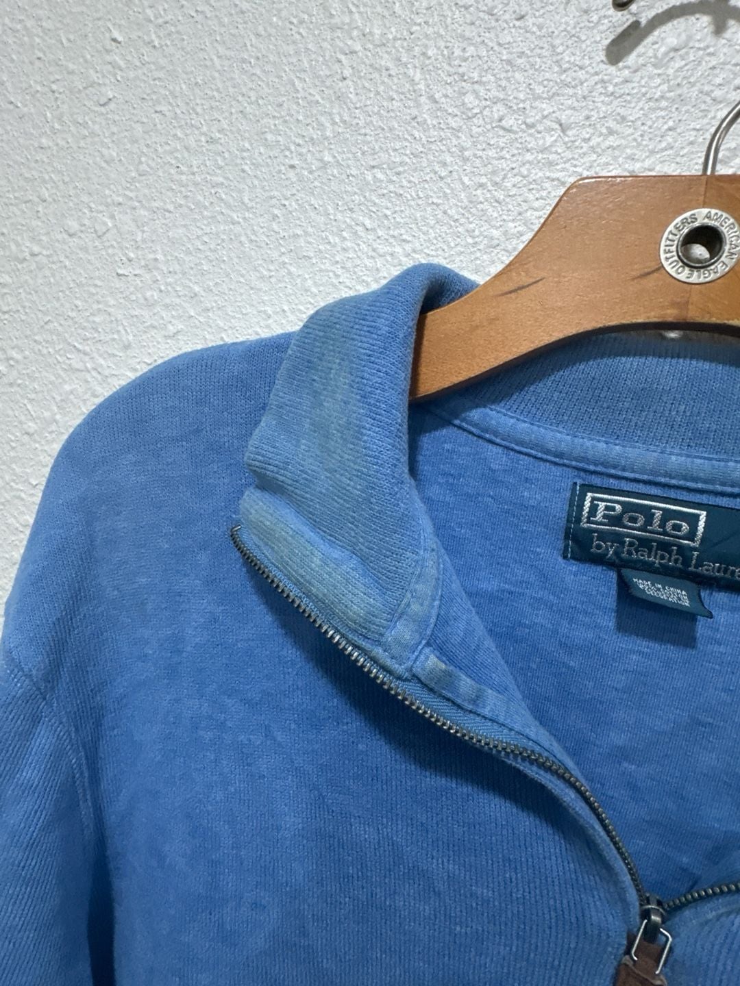 Polo Ralph Lauren 1/4 Zip Cotton Pullover Sweater Blue Size L Beater 6