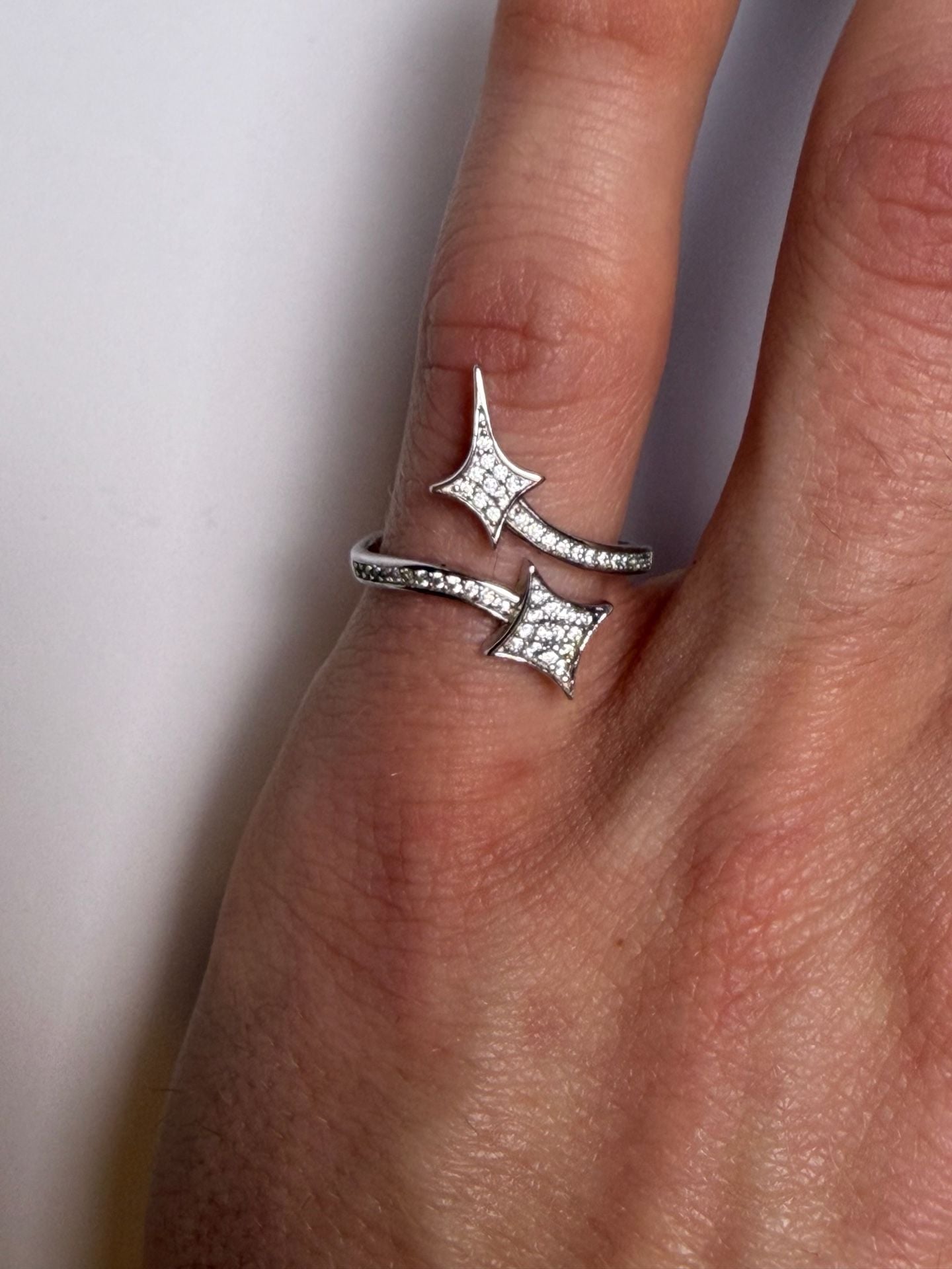 GLD Double Star Ring White Gold Plated Size 9 1