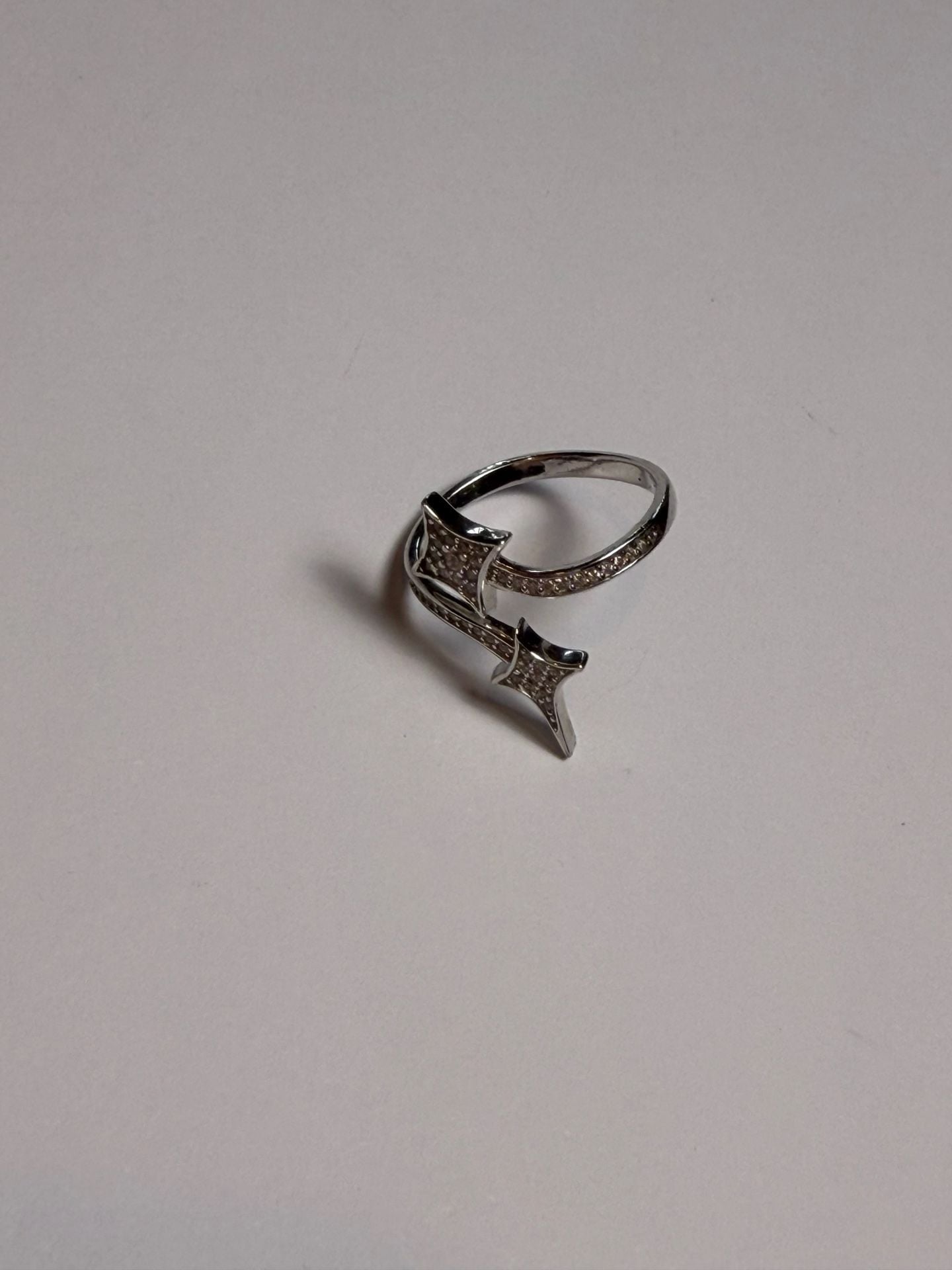 GLD Double Star Ring White Gold Plated Size 9 2