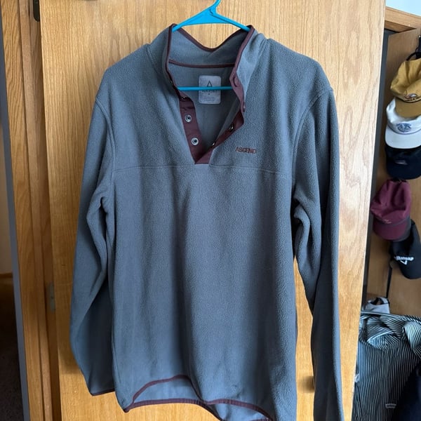 Ascend Men's Snap-Button Fleece Pullover Grey Size M