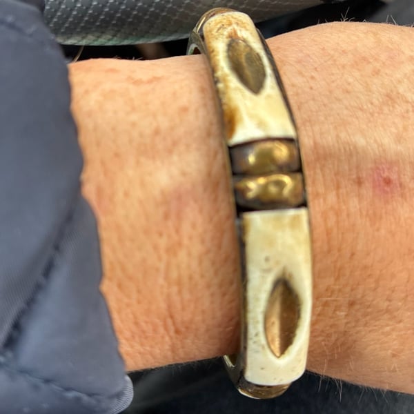 Vintage Bone & Brass Bangle Bracelet Moroccan Berber - Handcrafted Ethnic Tribal