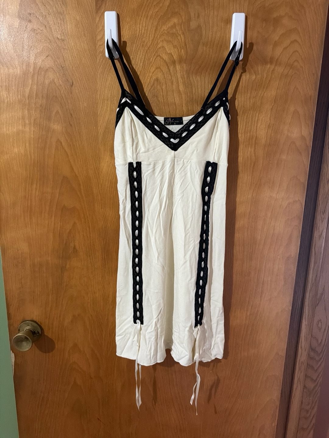 Nina-V White Lace Trim Ribbon Mini Dress Size S 2