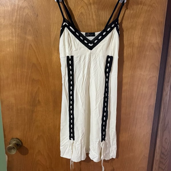 Nina-V White Lace Trim Ribbon Mini Dress Size S